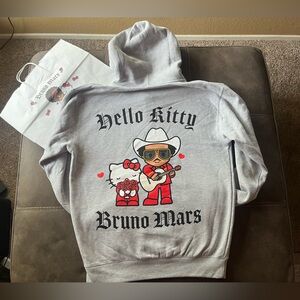 Official Hello Kitty x Bruno Mars Collab Black and Gray Printed Graphic Hoodie
